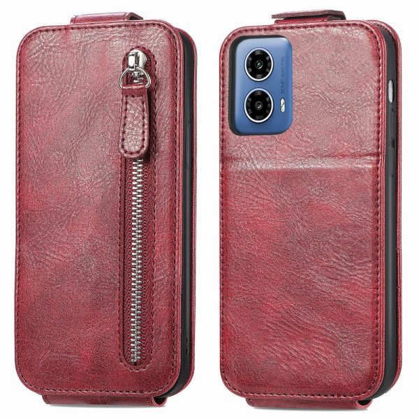 Vertical Motorola Moto G34 flip phone case with zipper - Red For Discount