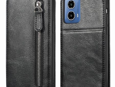 Vertical Motorola Moto G34 flip phone case with zipper - Black Supply