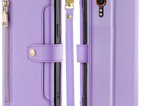 Samsung Galaxy Xcover 7 vegan leather wallet zipper case - Purple Hot on Sale