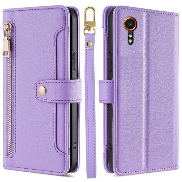 Samsung Galaxy Xcover 7 vegan leather wallet zipper case - Purple Hot on Sale