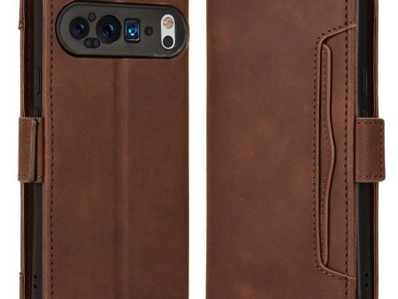 Modern-styled leather wallet case for Google Pixel 9 Pro XL - Brown For Sale