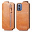 Vertical Motorola Moto G34 flip phone case with zipper - Brown Fashion