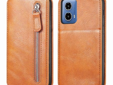 Vertical Motorola Moto G34 flip phone case with zipper - Brown Fashion