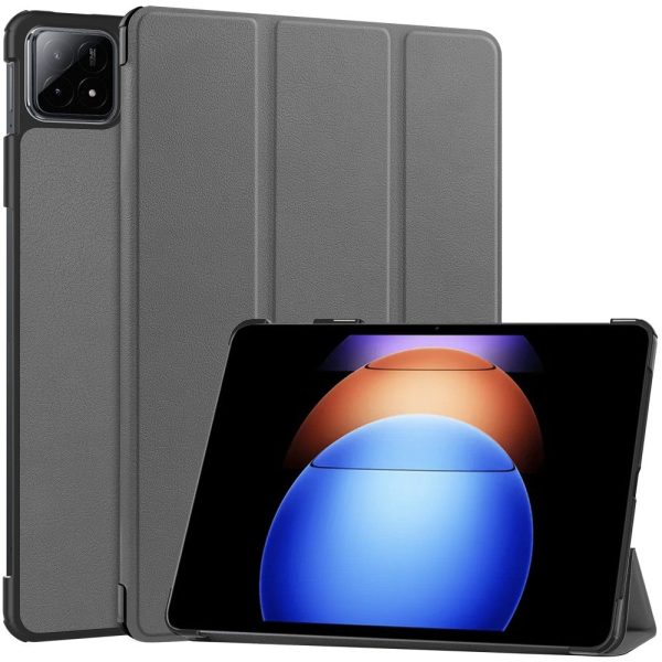 Xiaomi Pad 6S Pro 12.4 Leather Case Tri-fold Stand Auto Wake   Sleep Smart Shell - Grey Discount