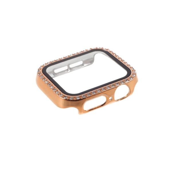 Rhinestone décor frame with tempered glass for Apple Watch Series 3 2 1 42mm - Rose Gold Online now