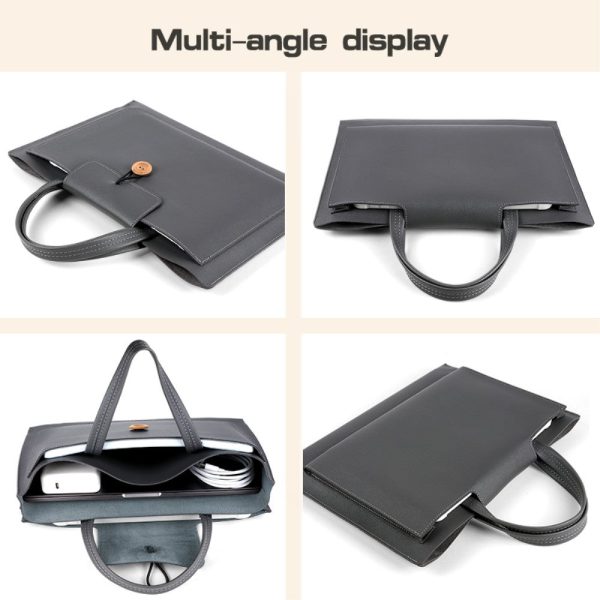 Vegan Leather Handbag for 13   13.3   13.6   14   Laptops Protection Sleeve 3-Layer Notebook Computer Storage Bag - Dark Grey Online Hot Sale