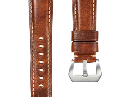 24mm Universal Genuine leather strap - Light Brown   Silver Buckle Online