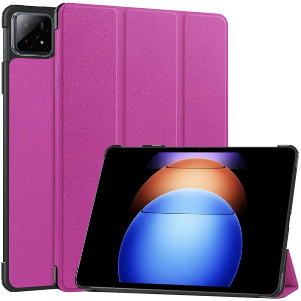 Xiaomi Pad 6S Pro 12.4 Leather Case Tri-fold Stand Auto Wake   Sleep Smart Shell - Purple Hot on Sale