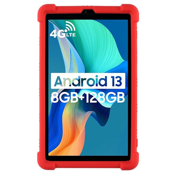 Blackview Tab 60 Silicone Tablet Case Scratch-resistant Back Cover with Bump Resistant Kickstand - Red For Sale