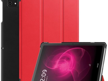 T-Mobile REVVL Tab Tri-fold Stand Smart Case Vegan Leather Tablet Cover - Red Online Sale