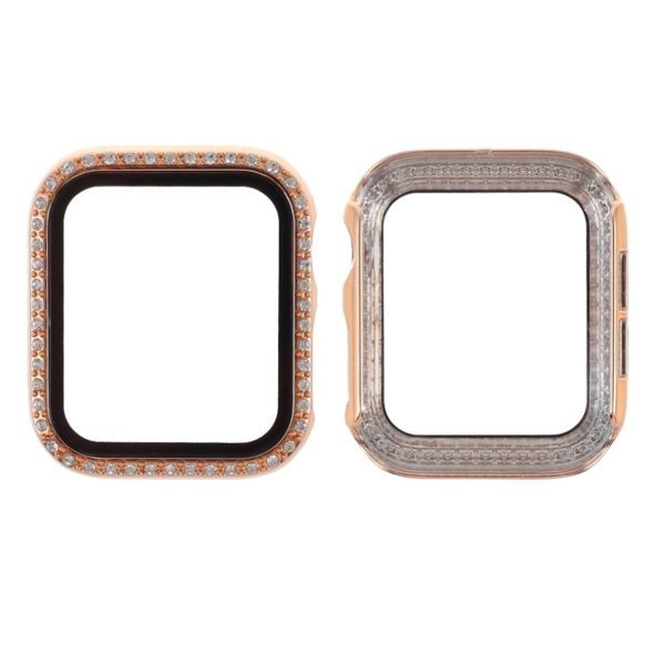 Rhinestone décor frame with tempered glass for Apple Watch Series 3 2 1 42mm - Rose Gold Online now