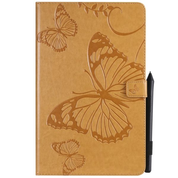 Samsung Galaxy Tab A 10.5 imprint butterfly leather flip case - Yellow For Sale