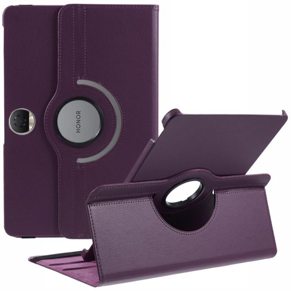 Honor Pad 9 Case Scratch-resistant Vegan Leather Tablet Cover with Rotating Stand - Purple Online now