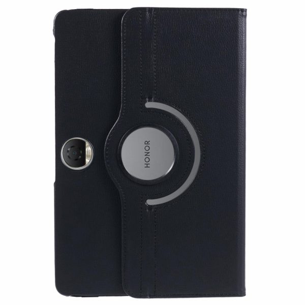 Honor Pad 9 Case Scratch-resistant Vegan Leather Tablet Cover with Rotating Stand - Black For Sale