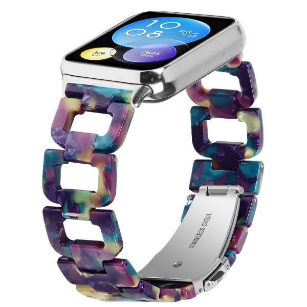 Xiaomi Smart Band 8 Pro Smart Watch D-Shape Strap Resin Bracelet Watchband Replacement - Purple+Green Flower on Sale