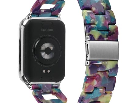 Xiaomi Smart Band 8 Pro Smart Watch D-Shape Strap Resin Bracelet Watchband Replacement - Purple+Green Flower on Sale