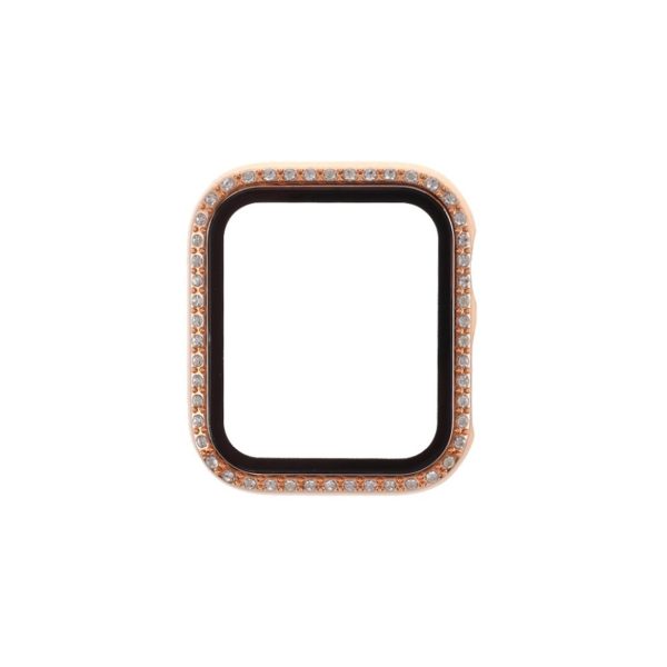 Rhinestone décor frame with tempered glass for Apple Watch Series 3 2 1 42mm - Rose Gold Online now