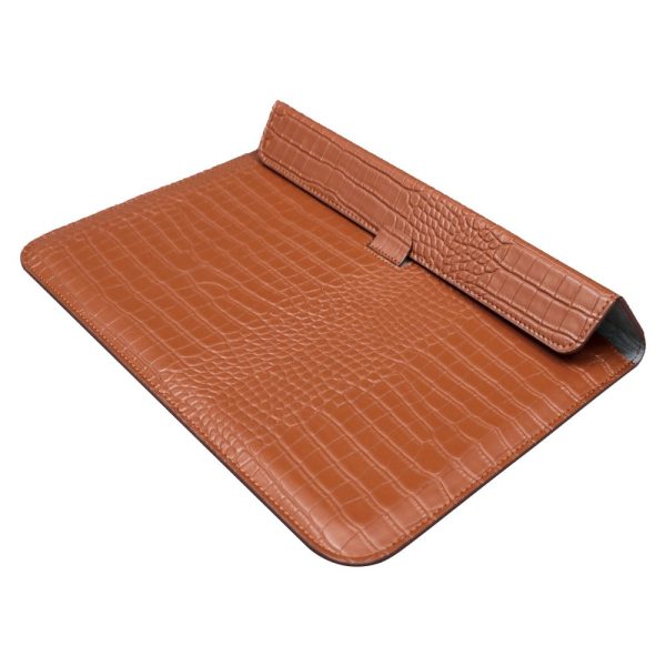 11-12   Laptop Sleeve Vegan Leather Crocodile Texture Stand Laptop Case Bag - Brown For Sale