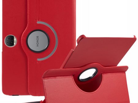 Honor Pad 9 Case Scratch-resistant Vegan Leather Tablet Cover with Rotating Stand - Red on Sale