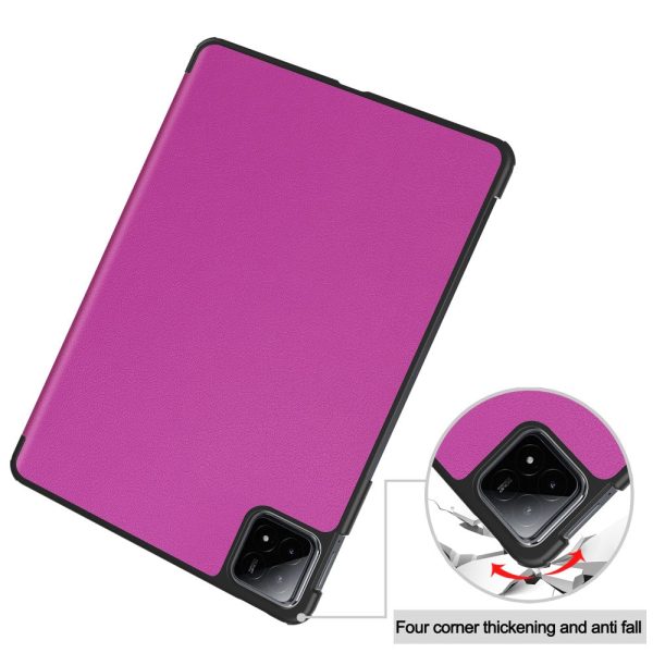 Xiaomi Pad 6S Pro 12.4 Leather Case Tri-fold Stand Auto Wake   Sleep Smart Shell - Purple Hot on Sale