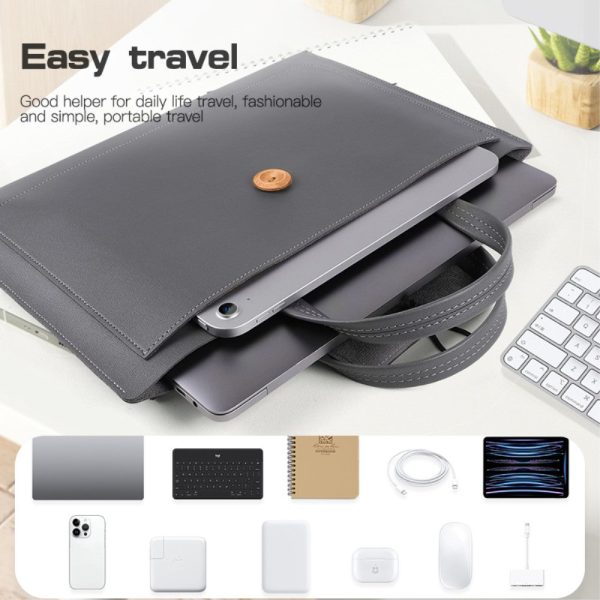 Vegan Leather Handbag for 13   13.3   13.6   14   Laptops Protection Sleeve 3-Layer Notebook Computer Storage Bag - Dark Grey Online Hot Sale