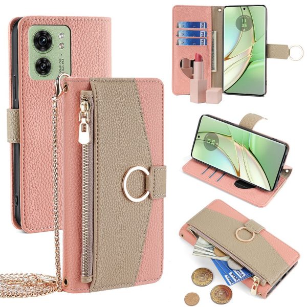 Motorola Edge 40 vegan leather purse-case - Pink Hot on Sale