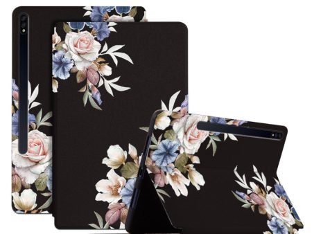 Samsung Galaxy Tab S8 Plus   S7 FE   S7 Plus flower pattern leather flip case - Black Flower Bush For Sale