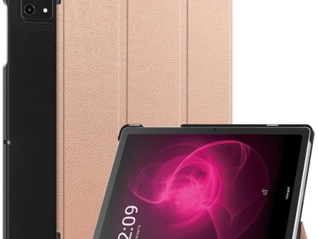 T-Mobile REVVL Tab Tri-fold Stand Smart Case Vegan Leather Tablet Cover - Rose Gold Hot on Sale