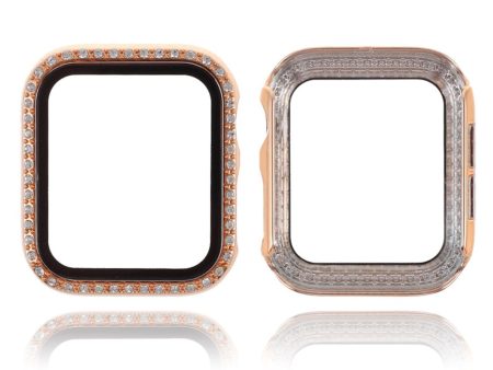 Rhinestone décor frame with tempered glass for Apple Watch Series 3 2 1 42mm - Rose Gold Online now