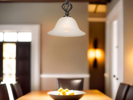 Traditional Pendant Light with Alabaster Glass in Antique Brass or Black For Cheap