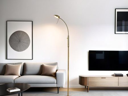 Isla Elegant LED Metal Floor Lamp - Antique Brass or Satin Chrome, 1500mm High, PL0092 on Sale