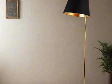 Caroline Oversized Shaded Marble Floor Lamp - Brass and Black Linen Shade, 1620mm High, PL0157 For Discount