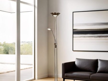 Simple LED Floor Lamp 2Lt in Brass, Chrome or Silver Grey Discount